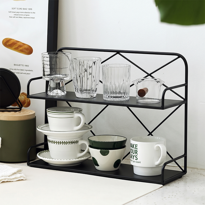 Modern Minimalist Iron Rectangular Desktop Storage Shelf 2-Tier For Living Room &amp; Entryway