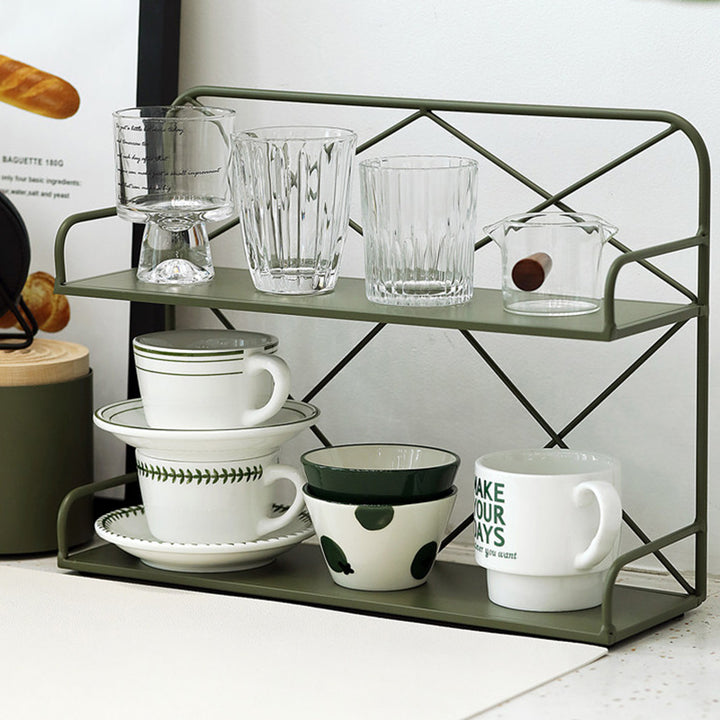 Modern Minimalist Iron Rectangular Desktop Storage Shelf 2-Tier For Living Room &amp; Entryway