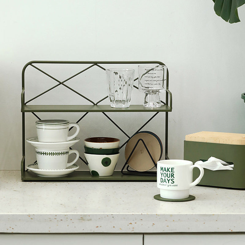 Modern Minimalist Iron Rectangular Desktop Storage Shelf 2-Tier For Living Room &amp; Entryway