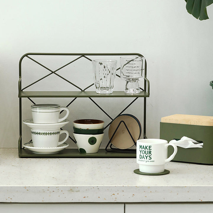 Modern Minimalist Iron Rectangular Desktop Storage Shelf 2-Tier For Living Room &amp; Entryway