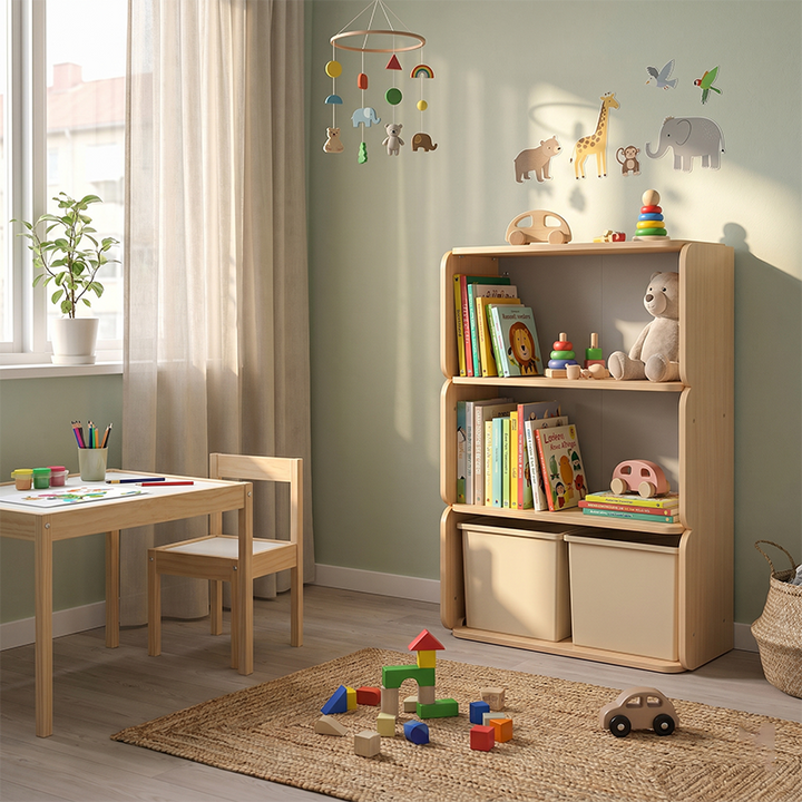 Rounded Safety Corners & Easy Pull-Out Solid Beech Wood Kids Toy Storage Cabinet - Minimalist Kids Furniture With Large Drawers & Anti-Tip Safety Design For Living Room