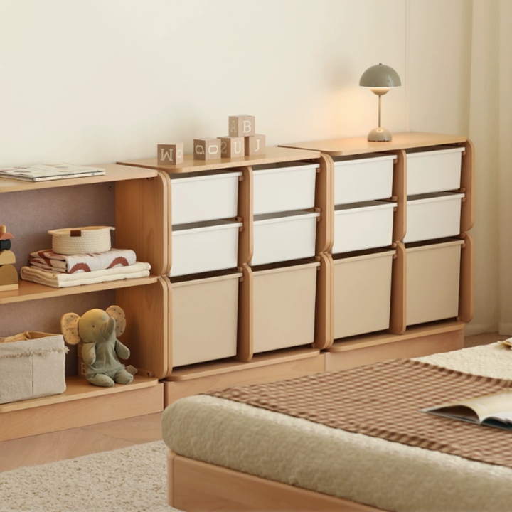 2 Large Drawers, 4 Small Drawers & Open Storage Shelves Large Capacity Kids Storage Cabinet - Minimalist Smooth Dual-Track Drawers & Eco-Friendly Wood Finish For Living Room