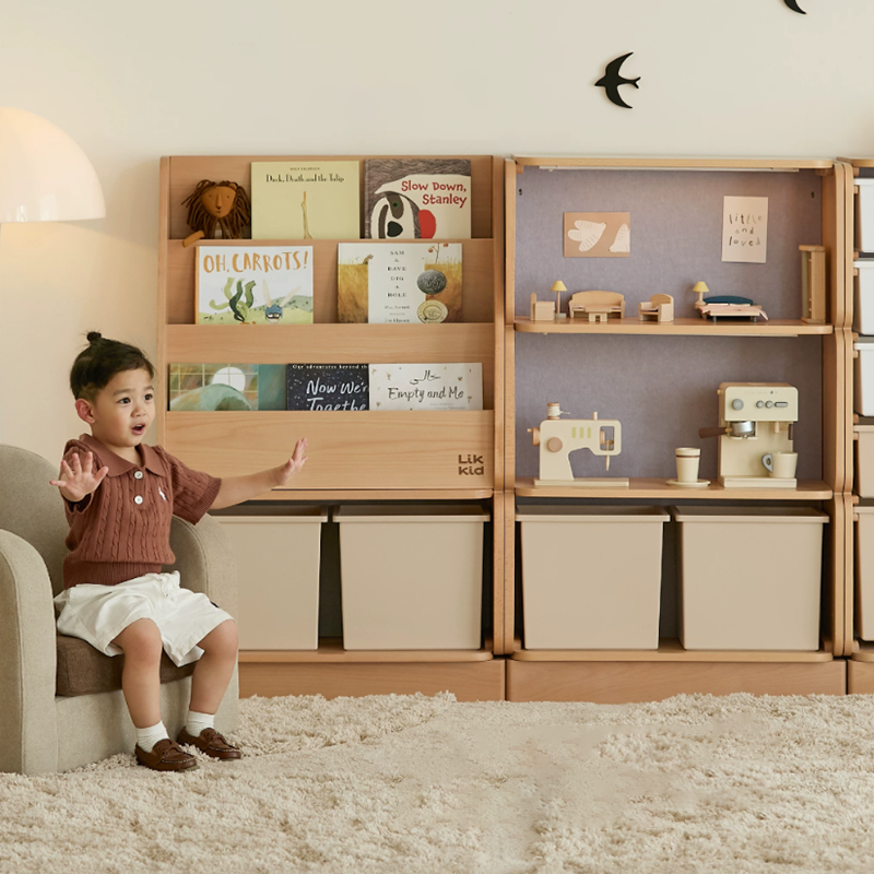 Kinder-Aufbewahrungsschrank mit 2 großen Schubladen, 4 kleinen Schubladen und offenen Ablagefächern mit großem Stauraum - Minimalistische, leichtgängige Schubladen mit Doppelschienen und umweltfreundlicher Holzoptik für das Wohnzimmer 