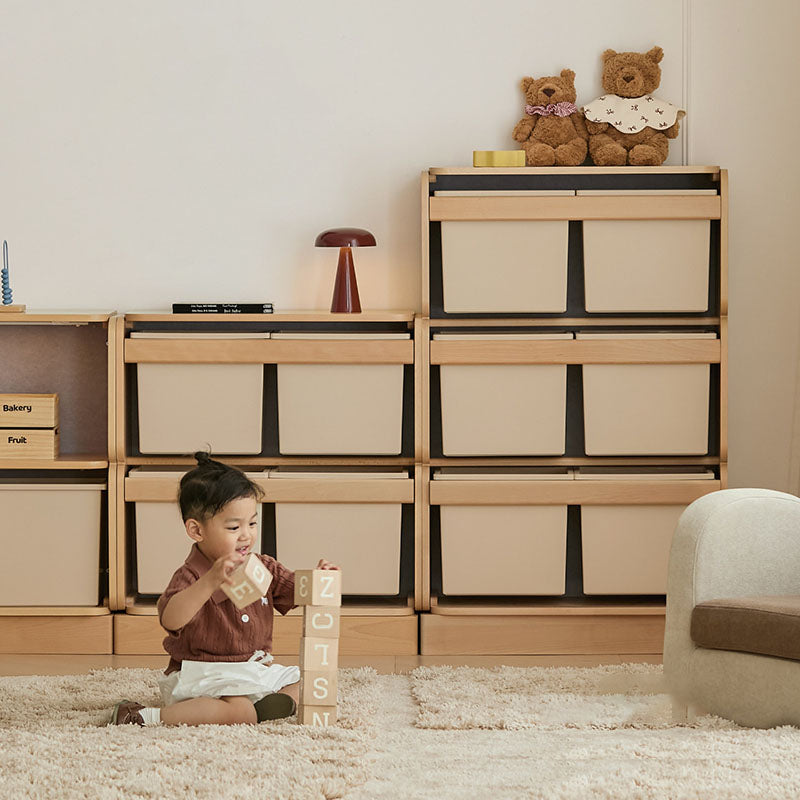 Kinder-Aufbewahrungsschrank mit 2 großen Schubladen, 4 kleinen Schubladen und offenen Ablagefächern mit großem Stauraum - Minimalistische, leichtgängige Schubladen mit Doppelschienen und umweltfreundlicher Holzoptik für das Wohnzimmer 