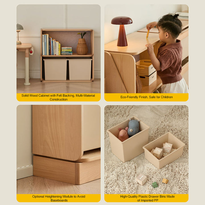 Kinder-Aufbewahrungsschrank mit 2 großen Schubladen, 4 kleinen Schubladen und offenen Ablagefächern mit großem Stauraum - Minimalistische, leichtgängige Schubladen mit Doppelschienen und umweltfreundlicher Holzoptik für das Wohnzimmer 