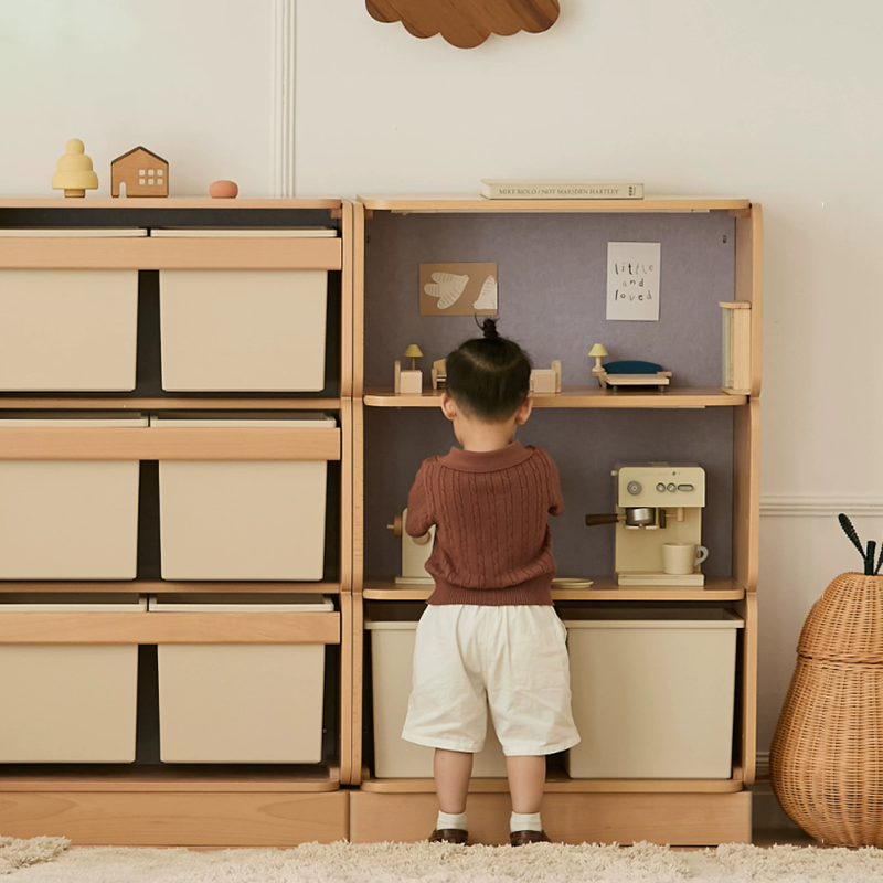Kinder-Aufbewahrungsschrank mit 2 großen Schubladen, 4 kleinen Schubladen und offenen Ablagefächern mit großem Stauraum - Minimalistische, leichtgängige Schubladen mit Doppelschienen und umweltfreundlicher Holzoptik für das Wohnzimmer 