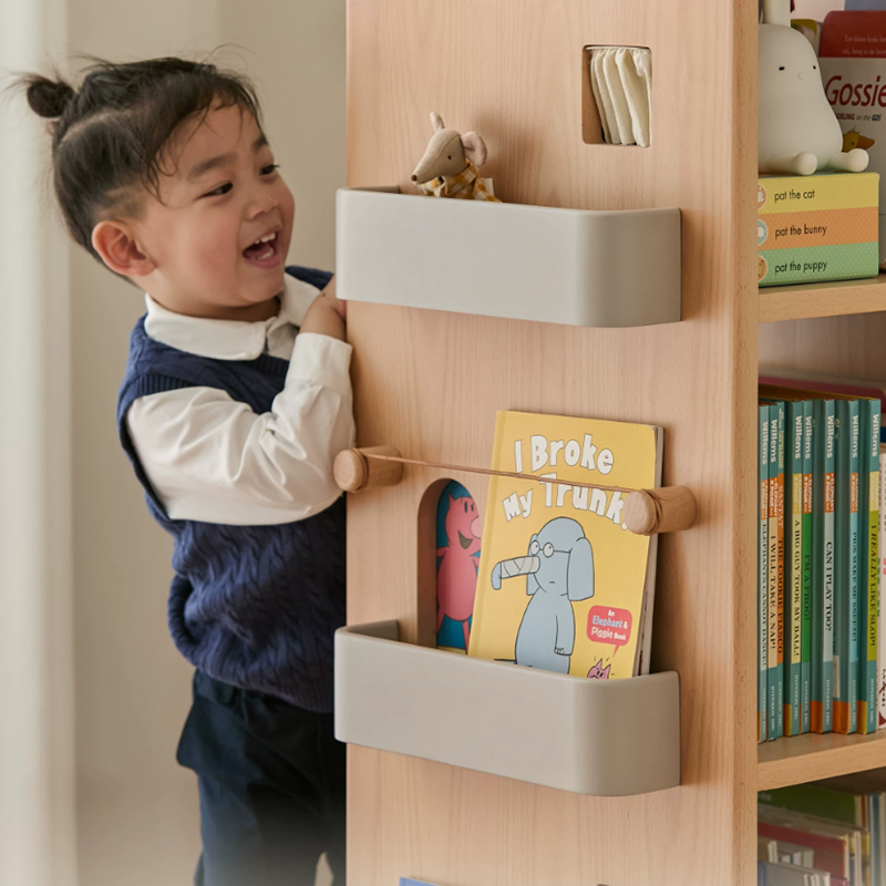Solid Beech Wood Rotating Kids Bookshelf - Nordic Book Display Shelf With 360° Access And Multi-Level Storage For Books &amp; Toys For Living Room