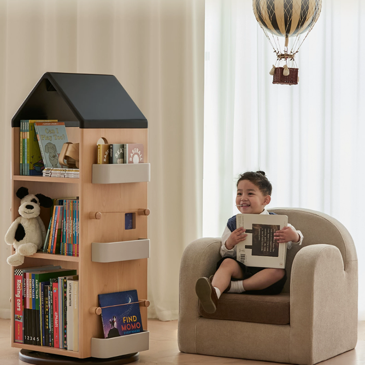 Solid Beech Wood Rotating Kids Bookshelf - Nordic Book Display Shelf With 360° Access And Multi-Level Storage For Books &amp; Toys For Living Room