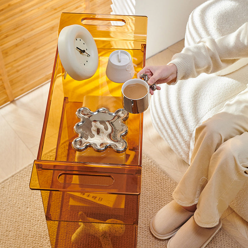 Modern Minimalist PC Plastic Rectangular Movable Side Table 3-Tier Storage &amp; Casters For Living Room