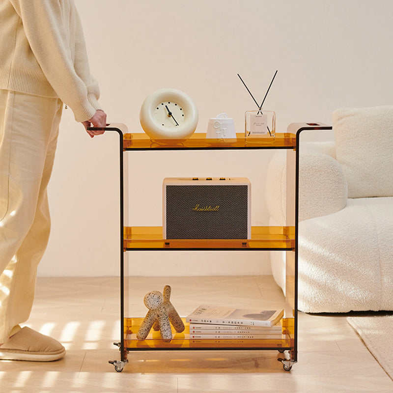 Modern Minimalist PC Plastic Rectangular Movable Side Table 3-Tier Storage &amp; Casters For Living Room