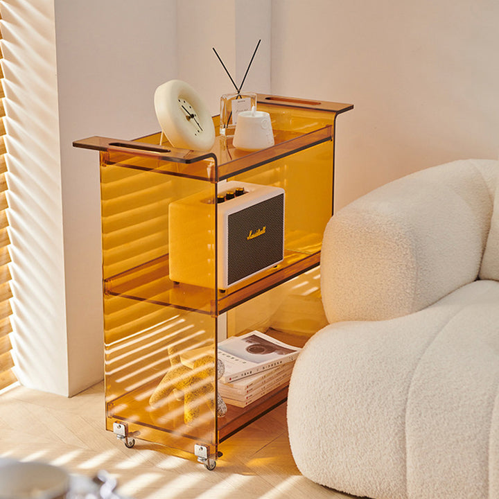 Modern Minimalist PC Plastic Rectangular Movable Side Table 3-Tier Storage &amp; Casters For Living Room