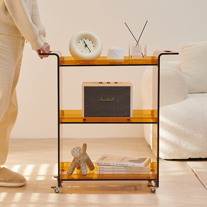 Modern Minimalist PC Plastic Rectangular Movable Side Table 3-Tier Storage &amp; Casters For Living Room