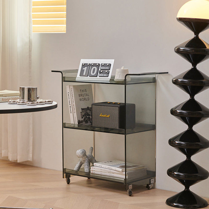 Modern Minimalist PC Plastic Rectangular Movable Side Table 3-Tier Storage &amp; Casters For Living Room