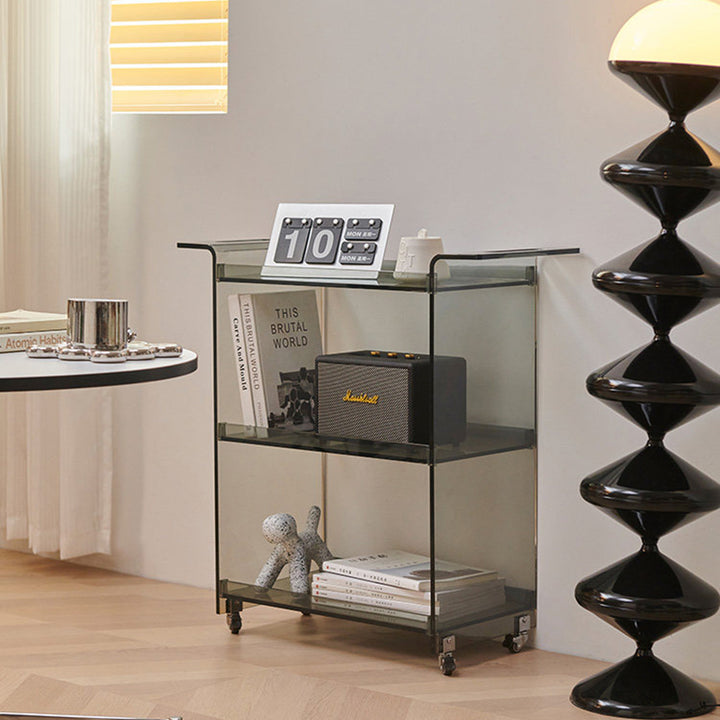 Modern Minimalist PC Plastic Rectangular Movable Side Table 3-Tier Storage &amp; Casters For Living Room