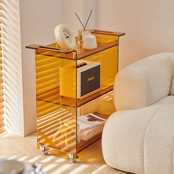 Modern Minimalist PC Plastic Rectangular Movable Side Table 3-Tier Storage &amp; Casters For Living Room