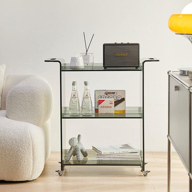 Modern Minimalist PC Plastic Rectangular Movable Side Table 3-Tier Storage &amp; Casters For Living Room