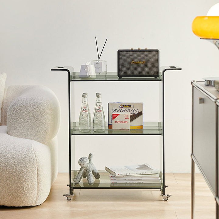 Modern Minimalist PC Plastic Rectangular Movable Side Table 3-Tier Storage &amp; Casters For Living Room