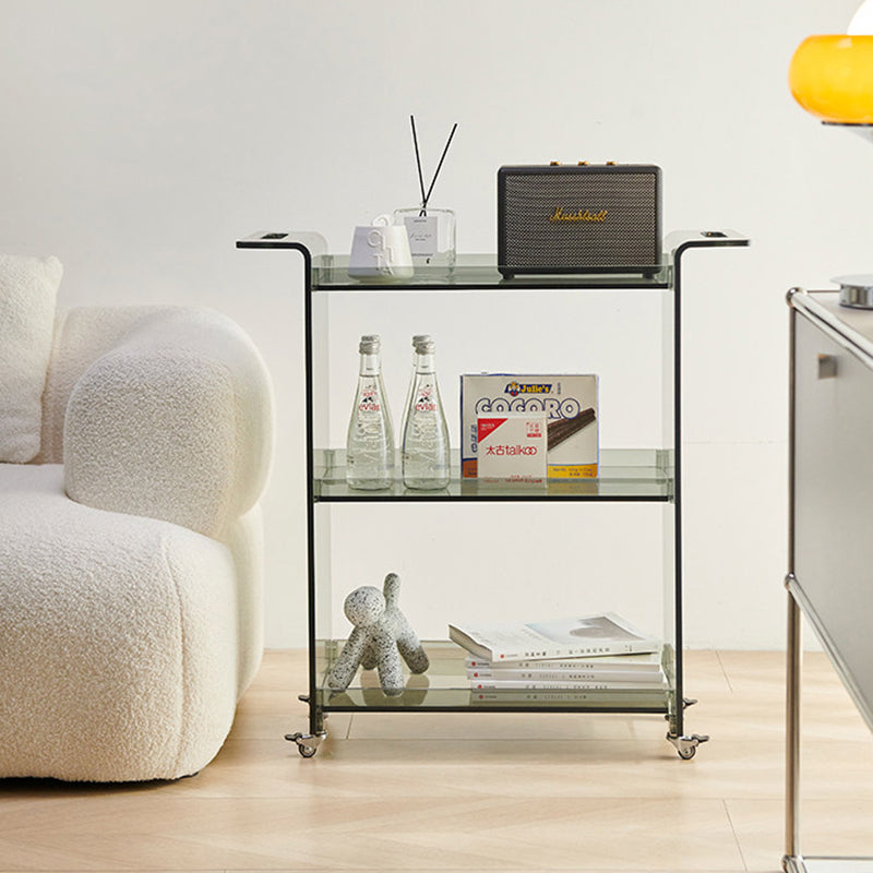 Modern Minimalist PC Plastic Rectangular Movable Side Table 3-Tier Storage &amp; Casters For Living Room