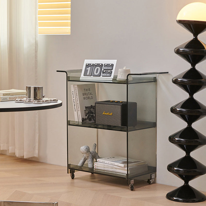 Modern Minimalist PC Plastic Rectangular Movable Side Table 3-Tier Storage &amp; Casters For Living Room