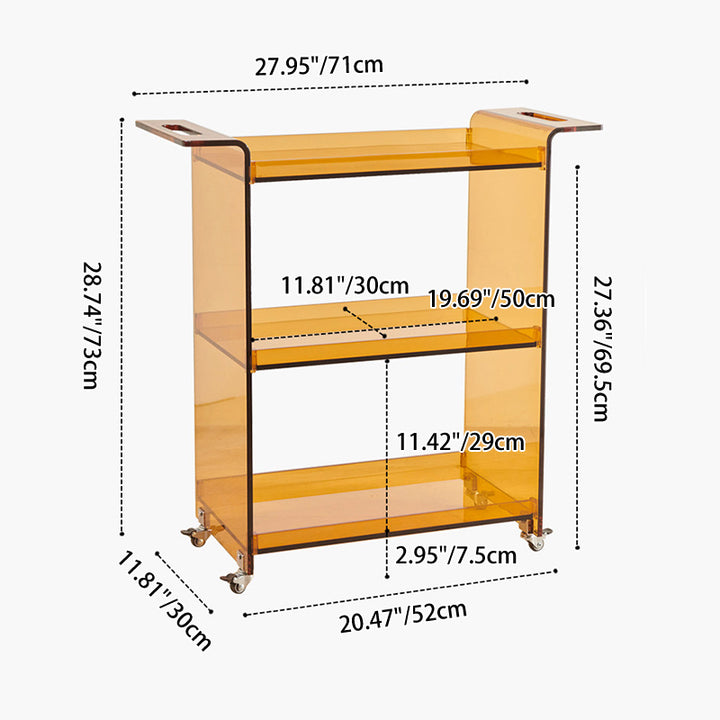 Modern Minimalist PC Plastic Rectangular Movable Side Table 3-Tier Storage &amp; Casters For Living Room