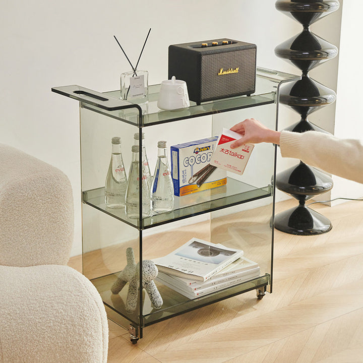 Modern Minimalist PC Plastic Rectangular Movable Side Table 3-Tier Storage &amp; Casters For Living Room