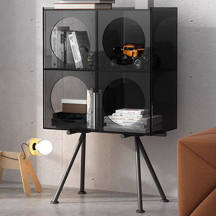 Modernes minimalistisches rechteckiges 3-stufiges Präsentationsregal aus Acryl und Carbonstahl für das Wohnzimmer 