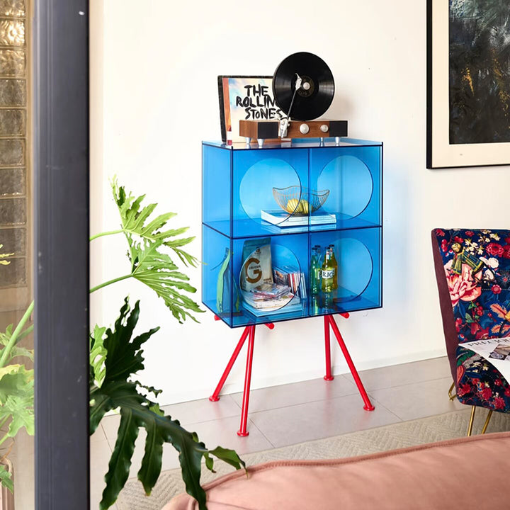Modernes minimalistisches rechteckiges 3-stufiges Präsentationsregal aus Acryl und Carbonstahl für das Wohnzimmer 