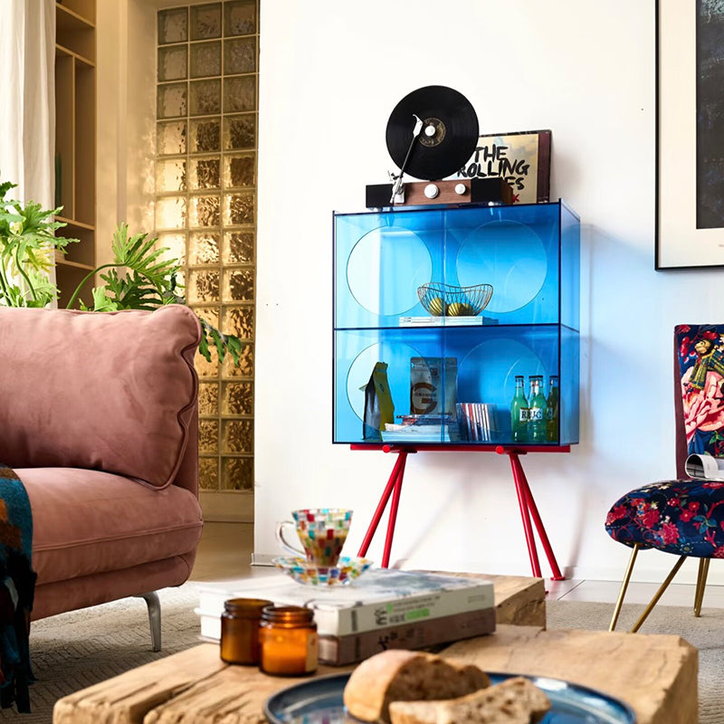 Modernes minimalistisches rechteckiges 3-stufiges Präsentationsregal aus Acryl und Carbonstahl für das Wohnzimmer 