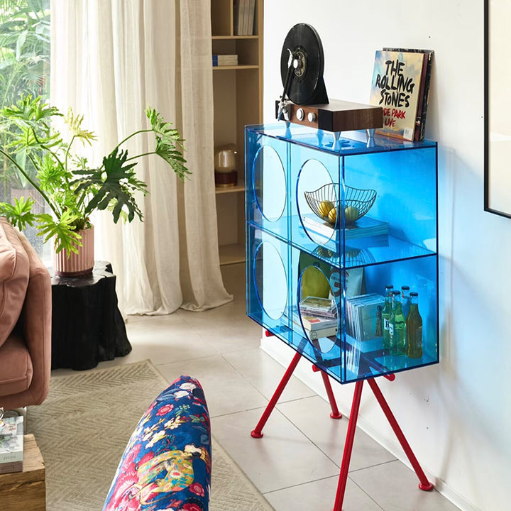 Modernes minimalistisches rechteckiges 3-stufiges Präsentationsregal aus Acryl und Carbonstahl für das Wohnzimmer 