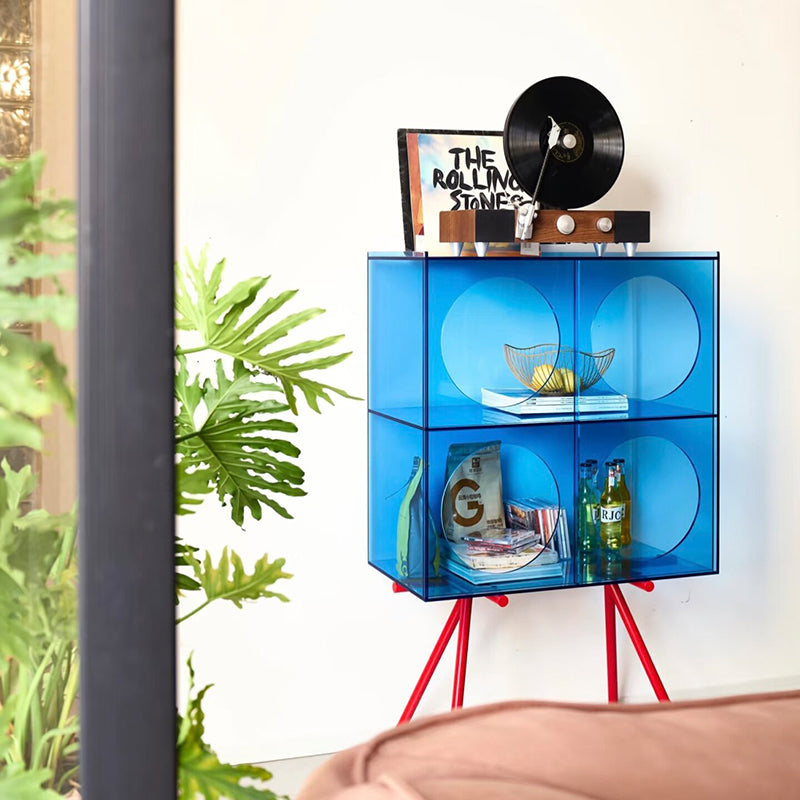 Modernes minimalistisches rechteckiges 3-stufiges Präsentationsregal aus Acryl und Carbonstahl für das Wohnzimmer 