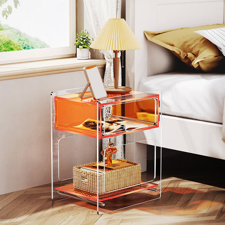 Modern Minimalist Acrylic Rectangular Nightstand 3-Tier Storage For Bedroom