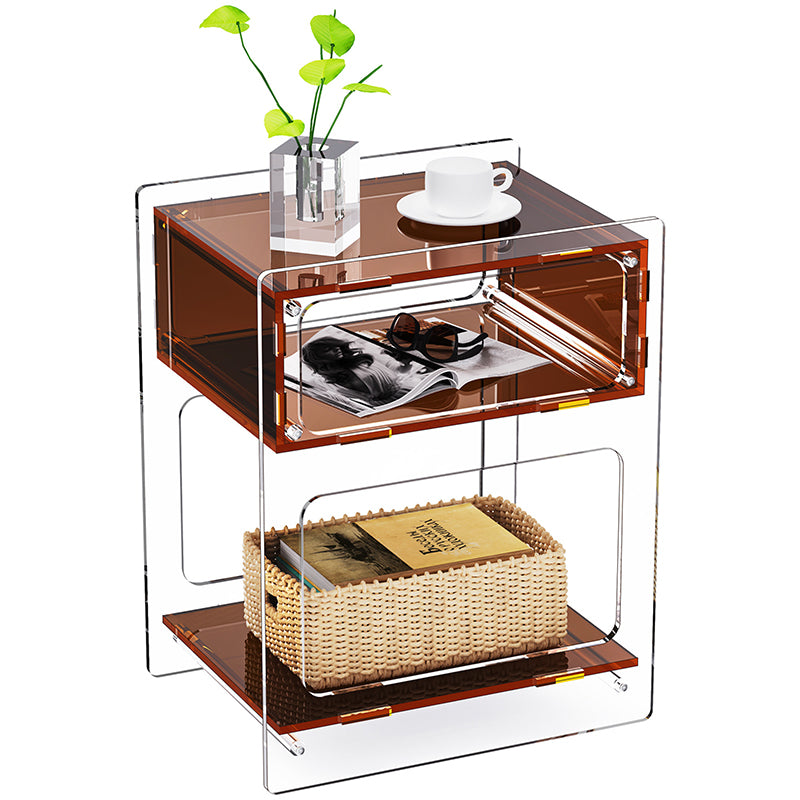 Modern Minimalist Acrylic Rectangular Nightstand 3-Tier Storage For Bedroom