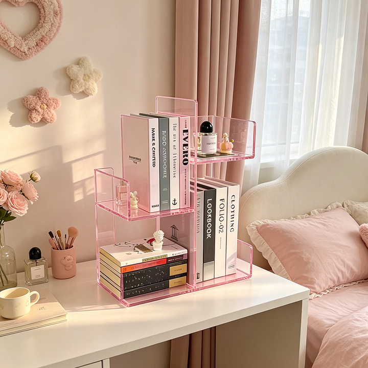 Modern Minimalist Acrylic Rectangular Bookshelf 3-Tier Storage Shelf For Home Office