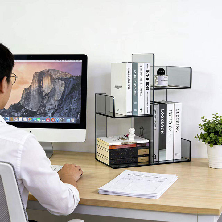 Modern Minimalist Acrylic Rectangular Bookshelf 3-Tier Storage Shelf For Home Office