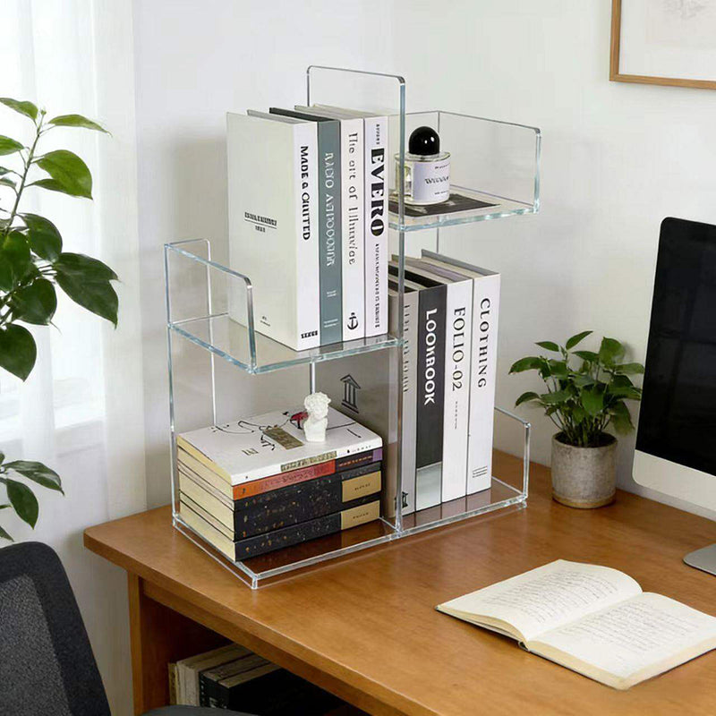 Modern Minimalist Acrylic Rectangular Bookshelf 3-Tier Storage Shelf For Home Office