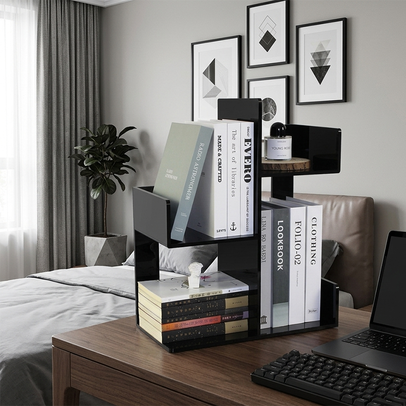 Modern Minimalist Acrylic Rectangular Bookshelf 3-Tier Storage Shelf For Home Office