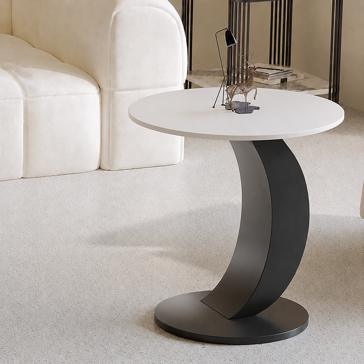 Modern Minimalist Stone Slab Iron Round End Table For Living Room