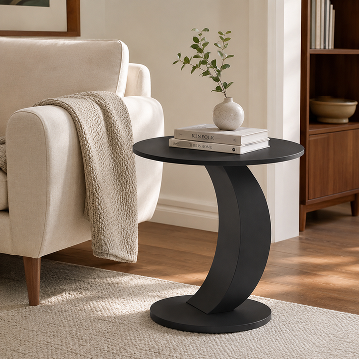 Modern Minimalist Stone Slab Iron Round End Table For Living Room