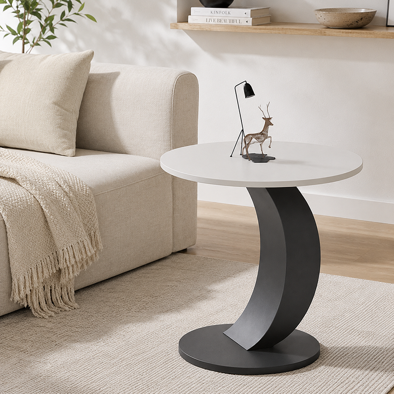 Modern Minimalist Stone Slab Iron Round End Table For Living Room