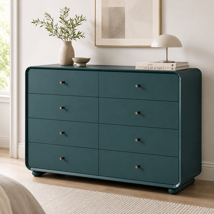 Rounded Edge Design, White Or Peacock Blue Finish Storage Cabinet - Nordic Cabinet With 5/8 Drawers, Durable MDF, Chest Of Drawers For Home Organization For Living Room