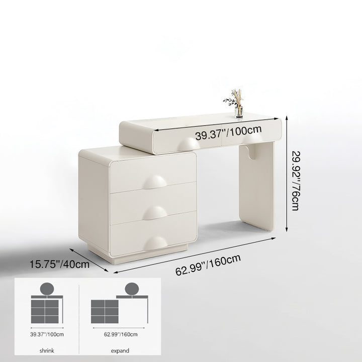 Large Capacity Extendable Vanity & Dresser Combo Makeup Vanity - Nordic White MDF Makeup Table With Spacious Drawers, Nordic Bedroom Storage Furniture For Bedroom