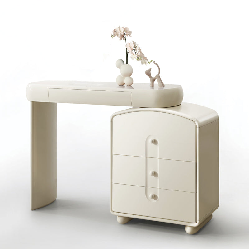 Contemporary Curved Storage Cabinet With Extendable Tabletop Makeup Vanity - Nordic Space-Saving Dressing Station With 4 Drawers For Bedroom
