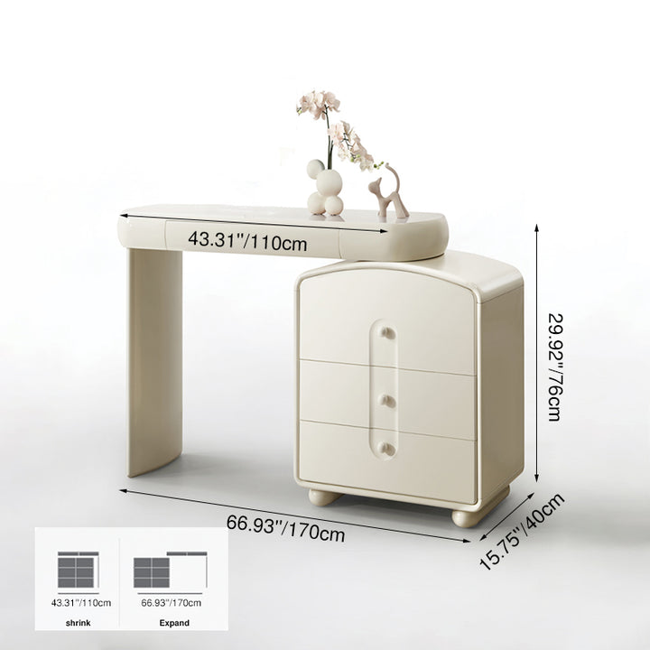 Contemporary Curved Storage Cabinet With Extendable Tabletop Makeup Vanity - Nordic Space-Saving Dressing Station With 4 Drawers For Bedroom