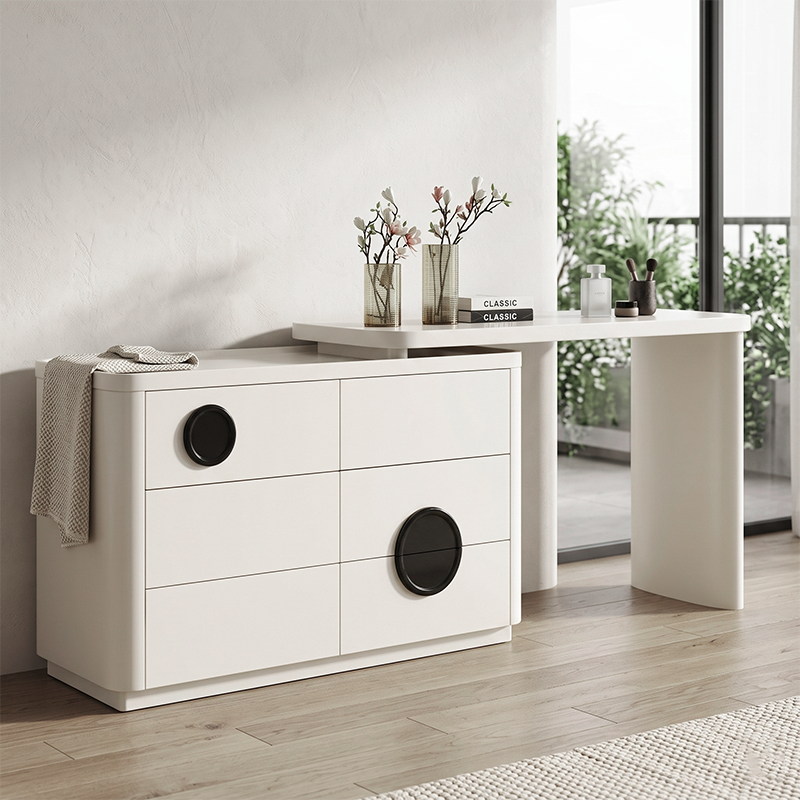 Expandable Vanity Workstation With 3 Or 6 Drawers Makeup Vanity - Nordic Dressing Table For Beauty And Storage, Rounded MDF Design For Bedroom