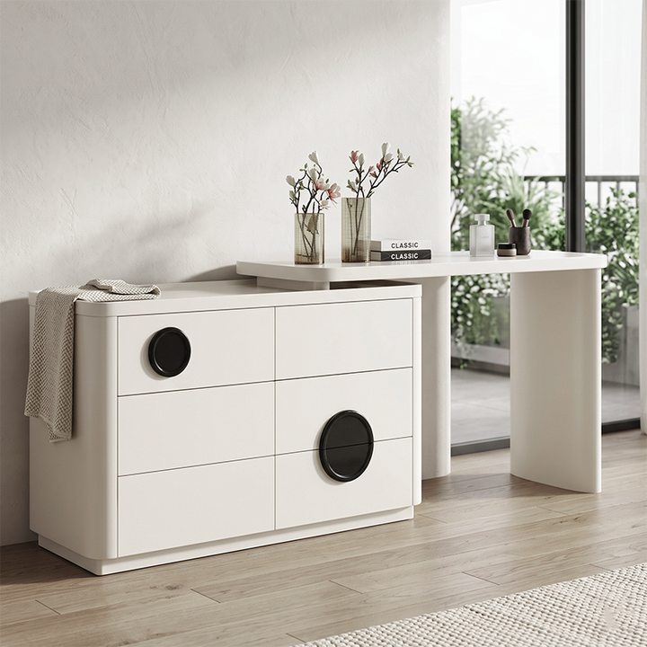 Expandable Vanity Workstation With 3 Or 6 Drawers Makeup Vanity - Nordic Dressing Table For Beauty And Storage, Rounded MDF Design For Bedroom