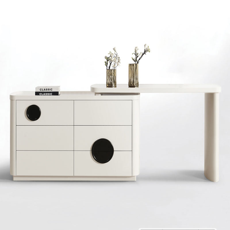 Expandable Vanity Workstation With 3 Or 6 Drawers Makeup Vanity - Nordic Dressing Table For Beauty And Storage, Rounded MDF Design For Bedroom