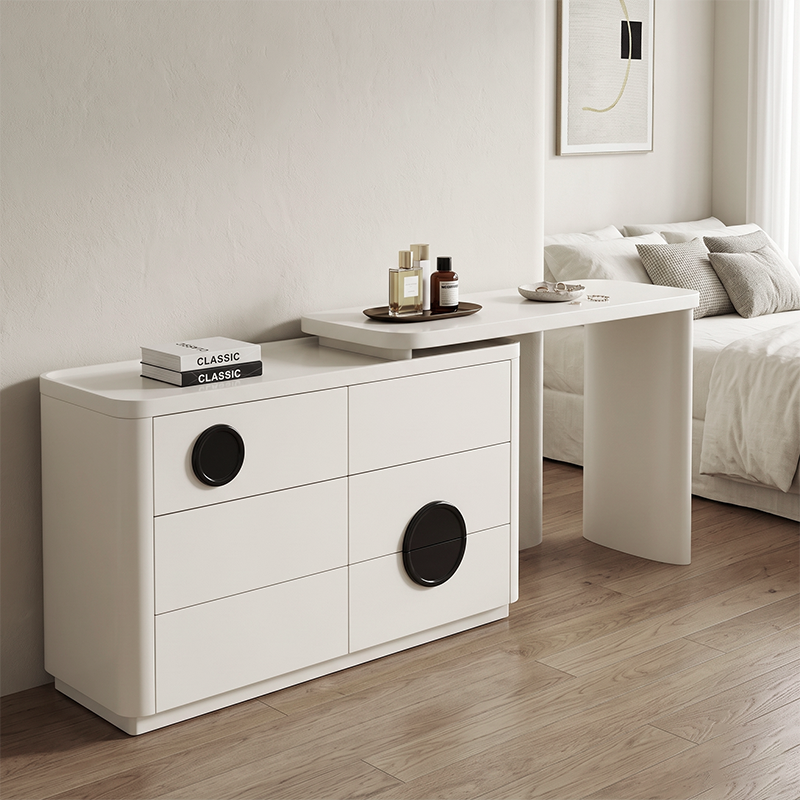 Expandable Vanity Workstation With 3 Or 6 Drawers Makeup Vanity - Nordic Dressing Table For Beauty And Storage, Rounded MDF Design For Bedroom