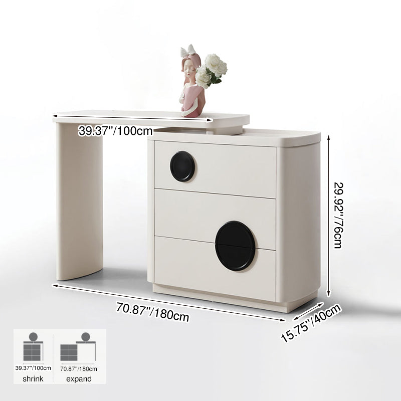 Expandable Vanity Workstation With 3 Or 6 Drawers Makeup Vanity - Nordic Dressing Table For Beauty And Storage, Rounded MDF Design For Bedroom