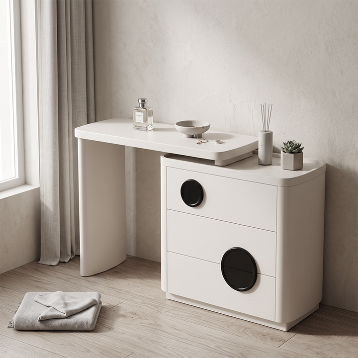 Expandable Vanity Workstation With 3 Or 6 Drawers Makeup Vanity - Nordic Dressing Table For Beauty And Storage, Rounded MDF Design For Bedroom
