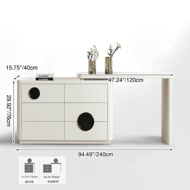 Expandable Vanity Workstation With 3 Or 6 Drawers Makeup Vanity - Nordic Dressing Table For Beauty And Storage, Rounded MDF Design For Bedroom